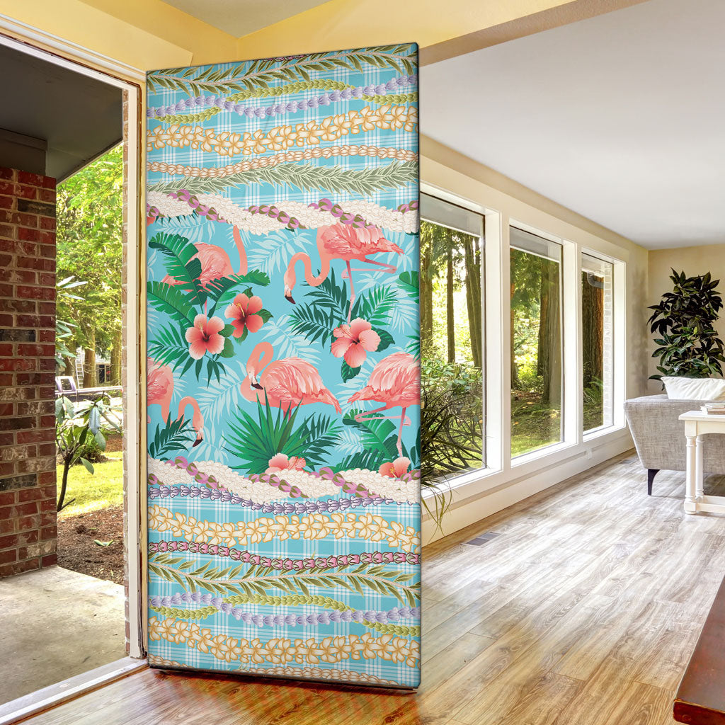 Flamingo Hawaii Summer Door Cover Hawaiian Lei Pakala Motifs Tropical Style