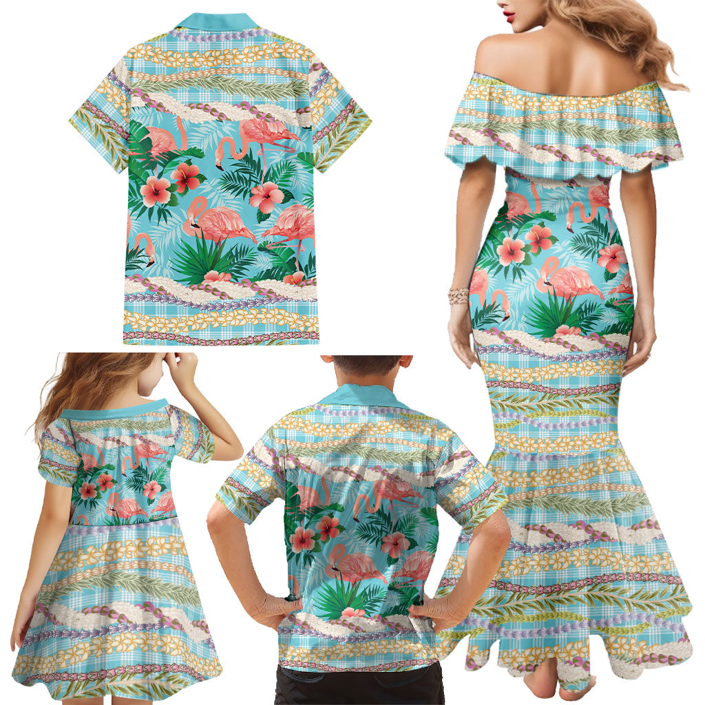 Flamingo Hawaii Summer Family Matching Mermaid Dress and Hawaiian Shirt Hawaiian Lei Pakala Motifs Tropical Style LT14 - Polynesian Pride