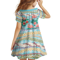Flamingo Hawaii Summer Family Matching Off Shoulder Maxi Dress and Hawaiian Shirt Hawaiian Lei Pakala Motifs Tropical Style LT14 - Polynesian Pride