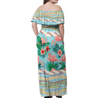 Flamingo Hawaii Summer Family Matching Off Shoulder Maxi Dress and Hawaiian Shirt Hawaiian Lei Pakala Motifs Tropical Style LT14 - Polynesian Pride