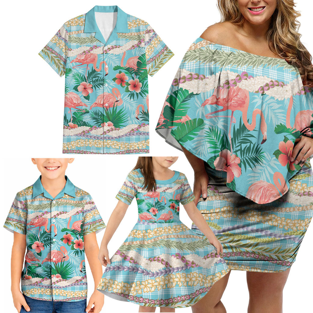 Flamingo Hawaii Summer Family Matching Off Shoulder Short Dress and Hawaiian Shirt Hawaiian Lei Pakala Motifs Tropical Style LT14 - Polynesian Pride