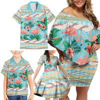 Flamingo Hawaii Summer Family Matching Off Shoulder Short Dress and Hawaiian Shirt Hawaiian Lei Pakala Motifs Tropical Style LT14 - Polynesian Pride