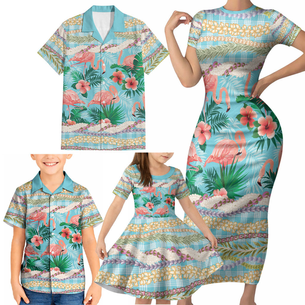 Flamingo Hawaii Summer Family Matching Short Sleeve Bodycon Dress and Hawaiian Shirt Hawaiian Lei Pakala Motifs Tropical Style LT14 - Polynesian Pride