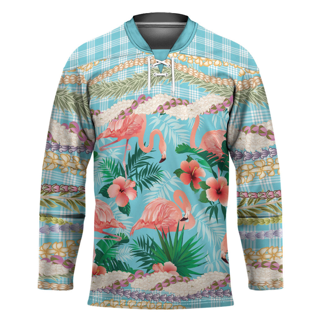 Flamingo Hawaii Summer Hockey Jersey Hawaiian Lei Pakala Motifs Tropical Style