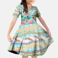 Flamingo Hawaii Summer Kid Short Sleeve Dress Hawaiian Lei Pakala Motifs Tropical Style