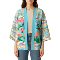 Flamingo Hawaii Summer Kimono Hawaiian Lei Pakala Motifs Tropical Style