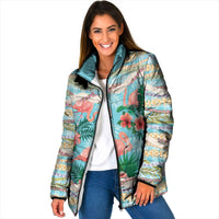 Flamingo Hawaii Summer Padded Jacket Hawaiian Lei Pakala Motifs Tropical Style