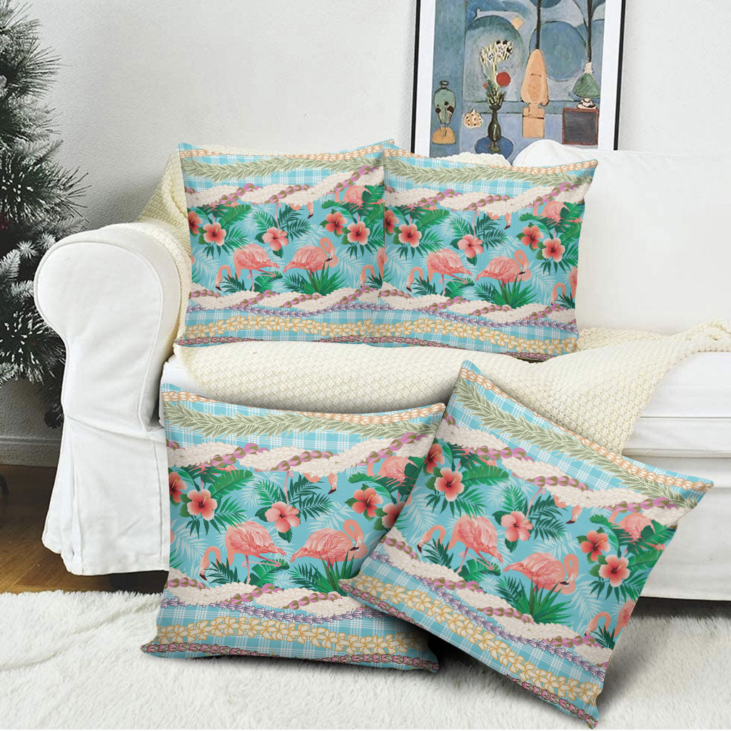 Flamingo Hawaii Summer Pillow Cover Hawaiian Lei Pakala Motifs Tropical Style