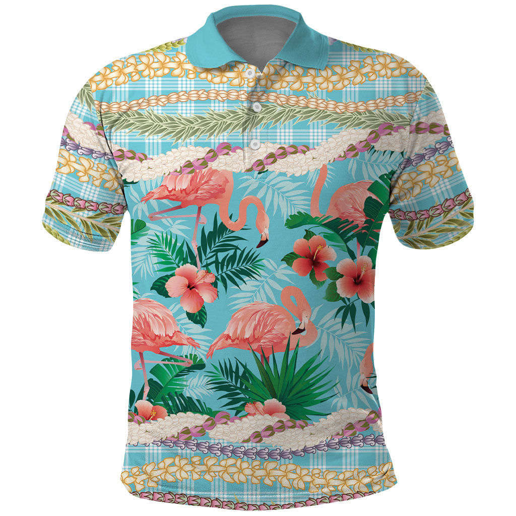 Flamingo Hawaii Summer Polo Shirt Hawaiian Lei Pakala Motifs Tropical Style