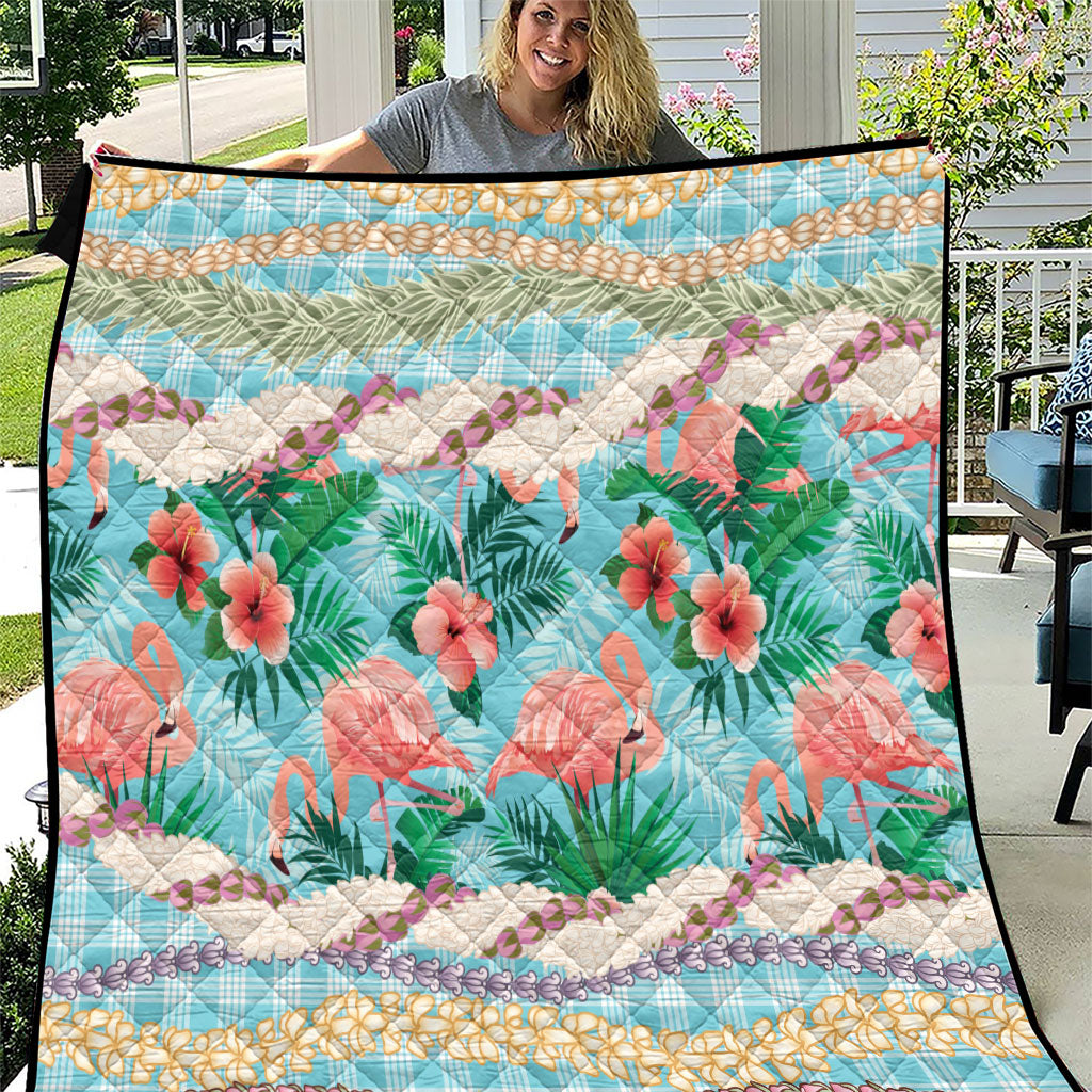 Flamingo Hawaii Summer Quilt Hawaiian Lei Pakala Motifs Tropical Style LT14 Cyan - Polynesian Pride