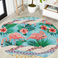 Flamingo Hawaii Summer Round Carpet Hawaiian Lei Pakala Motifs Tropical Style