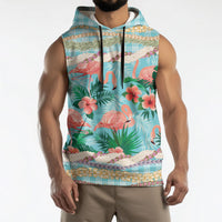 Flamingo Hawaii Summer Sleeveless Hoodie Hawaiian Lei Pakala Motifs Tropical Style