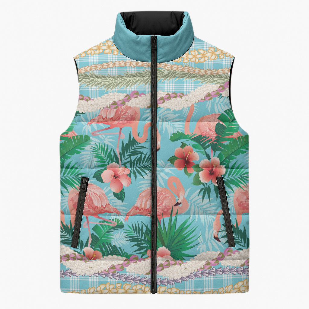 Flamingo Hawaii Summer Sleeveless Puffer Jacket Hawaiian Lei Pakala Motifs Tropical Style