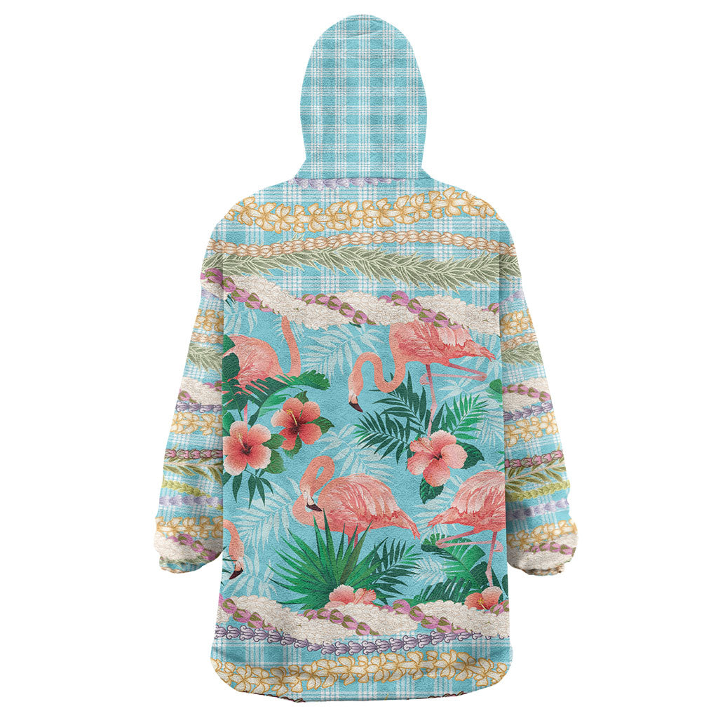 Flamingo Hawaii Summer Wearable Blanket Hoodie Hawaiian Lei Pakala Motifs Tropical Style
