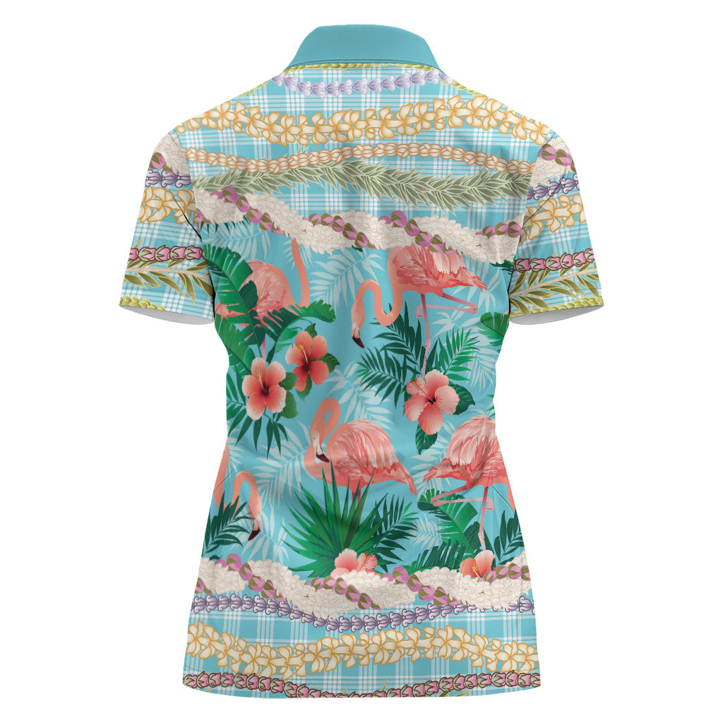 Flamingo Hawaii Summer Women Polo Shirt Hawaiian Lei Pakala Motifs Tropical Style