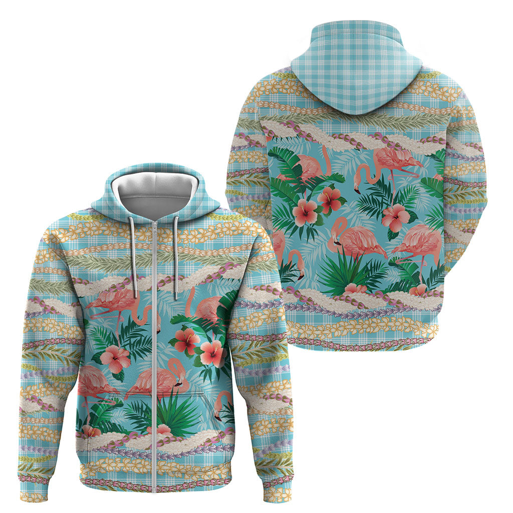 Flamingo Hawaii Summer Zip Hoodie Hawaiian Lei Pakala Motifs Tropical Style