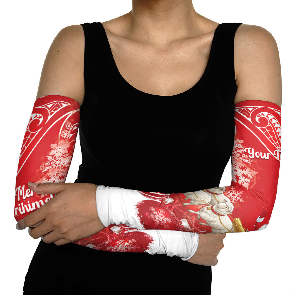 New Zealand Christmas In July Personalised Arm Sleeves Funny Santa Sheep Meri Kirihimete Red LT14 - Polynesian Pride