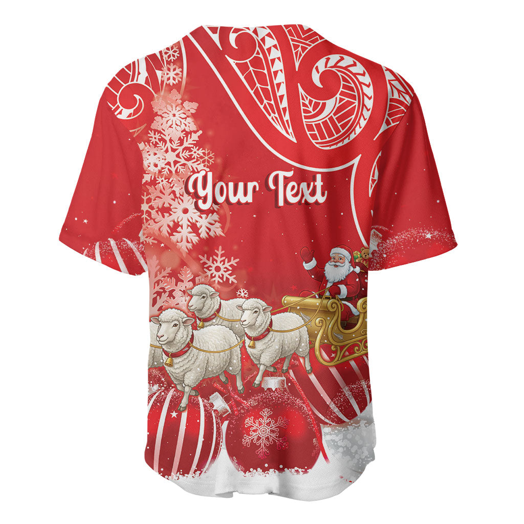 New Zealand Christmas In July Personalised Baseball Jersey Funny Santa Sheep Meri Kirihimete Red LT14 - Polynesian Pride