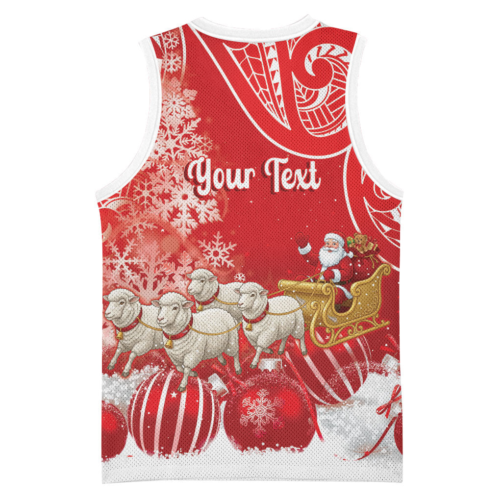 New Zealand Christmas In July Personalised Basketball Jersey Funny Santa Sheep Meri Kirihimete Red LT14 - Polynesian Pride