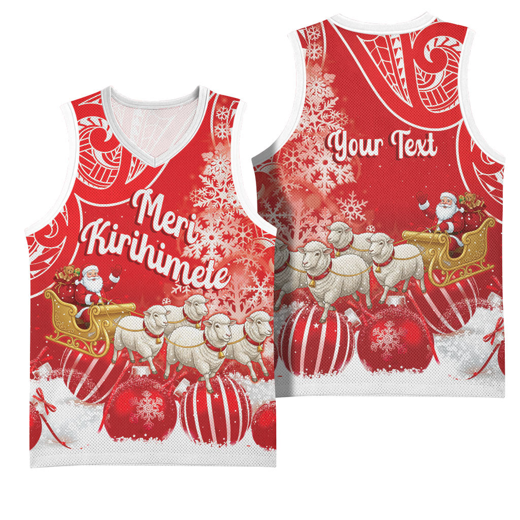 New Zealand Christmas In July Personalised Basketball Jersey Funny Santa Sheep Meri Kirihimete Red LT14 - Polynesian Pride