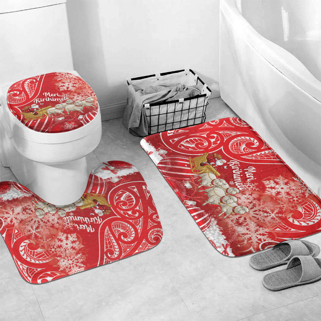 New Zealand Christmas In July Bathroom Set Funny Santa Sheep Meri Kirihimete Red