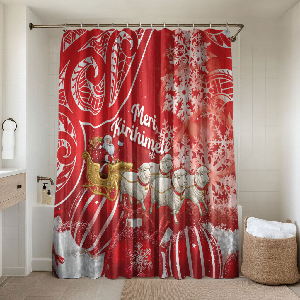 New Zealand Christmas In July Bathroom Set Funny Santa Sheep Meri Kirihimete Red