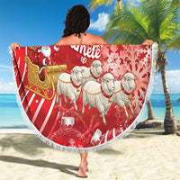 New Zealand Christmas In July Beach Blanket Funny Santa Sheep Meri Kirihimete Red
