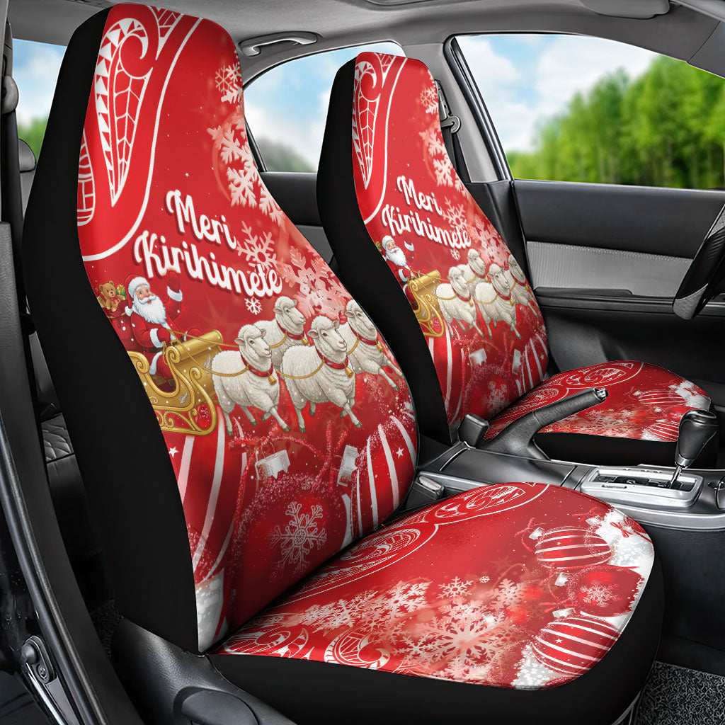 New Zealand Christmas In July Car Seat Cover Funny Santa Sheep Meri Kirihimete Red LT14 - Polynesian Pride