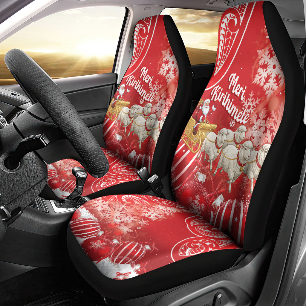 New Zealand Christmas In July Car Seat Cover Funny Santa Sheep Meri Kirihimete Red LT14 - Polynesian Pride