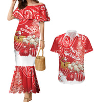 New Zealand Christmas In July Personalised Couples Matching Mermaid Dress and Hawaiian Shirt Funny Santa Sheep Meri Kirihimete Red LT14 Red - Polynesian Pride