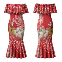 New Zealand Christmas In July Personalised Couples Matching Mermaid Dress and Hawaiian Shirt Funny Santa Sheep Meri Kirihimete Red LT14 - Polynesian Pride
