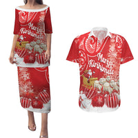 New Zealand Christmas In July Personalised Couples Matching Puletasi and Hawaiian Shirt Funny Santa Sheep Meri Kirihimete Red LT14 Red - Polynesian Pride