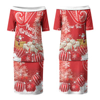New Zealand Christmas In July Personalised Couples Matching Puletasi and Hawaiian Shirt Funny Santa Sheep Meri Kirihimete Red LT14 - Polynesian Pride