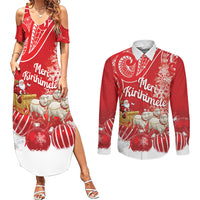 New Zealand Christmas In July Personalised Couples Matching Summer Maxi Dress and Long Sleeve Button Shirt Funny Santa Sheep Meri Kirihimete Red LT14 Red - Polynesian Pride