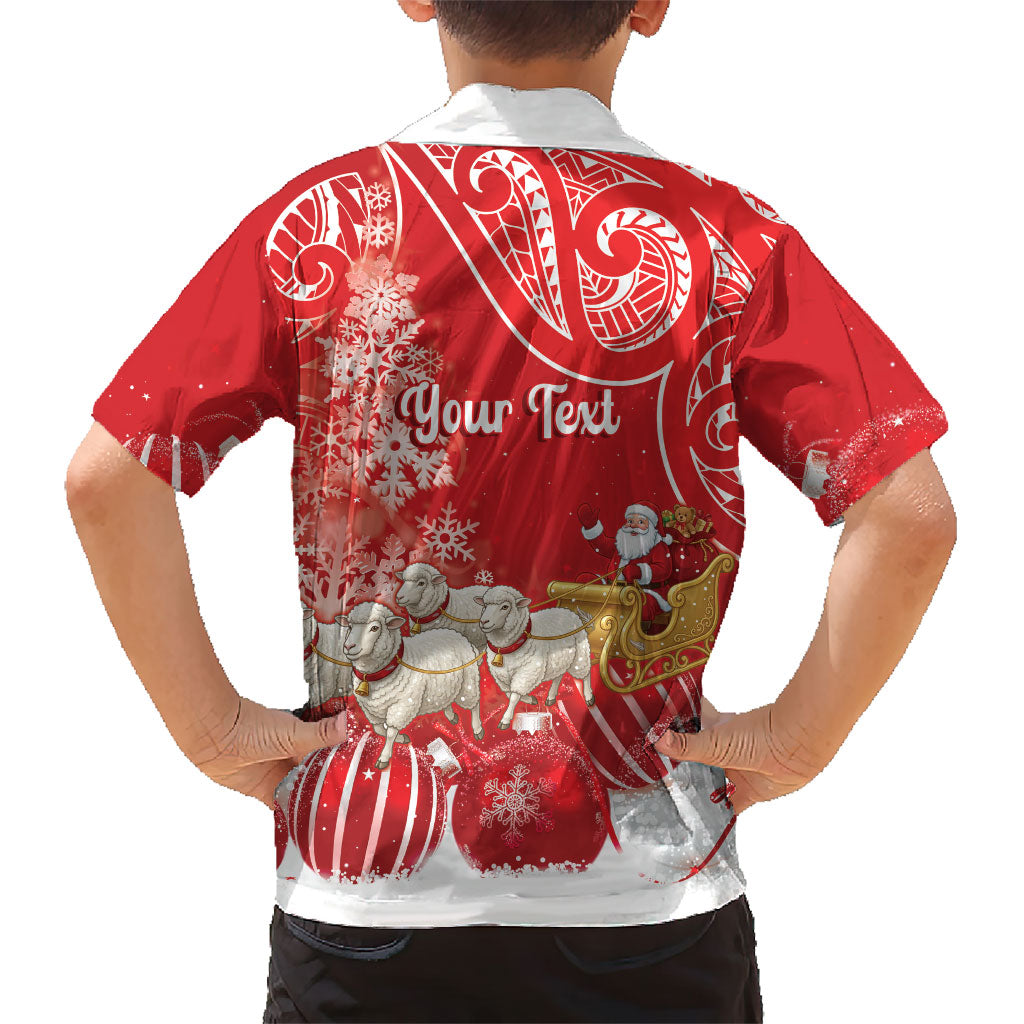 New Zealand Christmas In July Personalised Family Matching Long Sleeve Bodycon Dress and Hawaiian Shirt Funny Santa Sheep Meri Kirihimete Red LT14 - Polynesian Pride