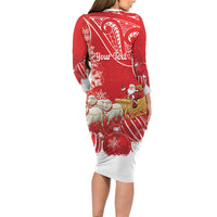 New Zealand Christmas In July Personalised Family Matching Long Sleeve Bodycon Dress and Hawaiian Shirt Funny Santa Sheep Meri Kirihimete Red LT14 - Polynesian Pride