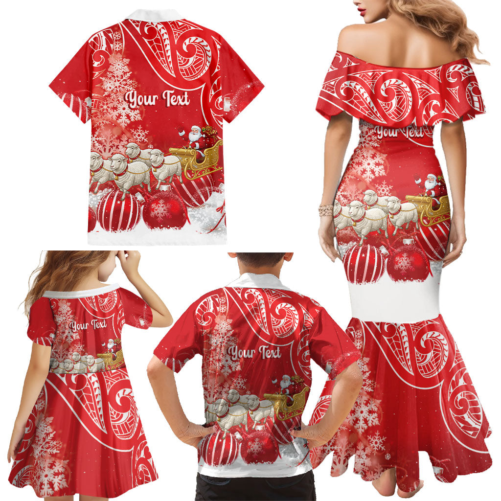 New Zealand Christmas In July Personalised Family Matching Mermaid Dress and Hawaiian Shirt Funny Santa Sheep Meri Kirihimete Red LT14 - Polynesian Pride