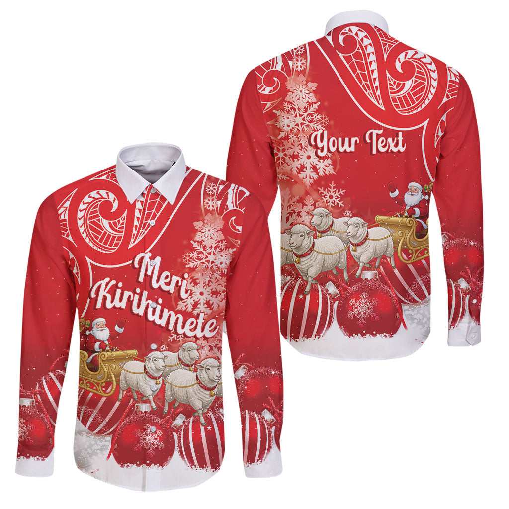 New Zealand Christmas In July Personalised Family Matching Off Shoulder Maxi Dress and Hawaiian Shirt Funny Santa Sheep Meri Kirihimete Red LT14 Dad's Shirt - Long Sleeve Red - Polynesian Pride