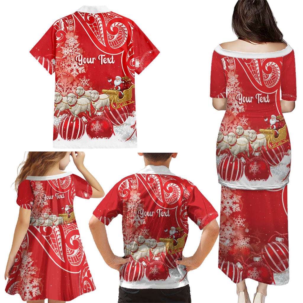 New Zealand Christmas In July Personalised Family Matching Puletasi and Hawaiian Shirt Funny Santa Sheep Meri Kirihimete Red LT14 - Polynesian Pride