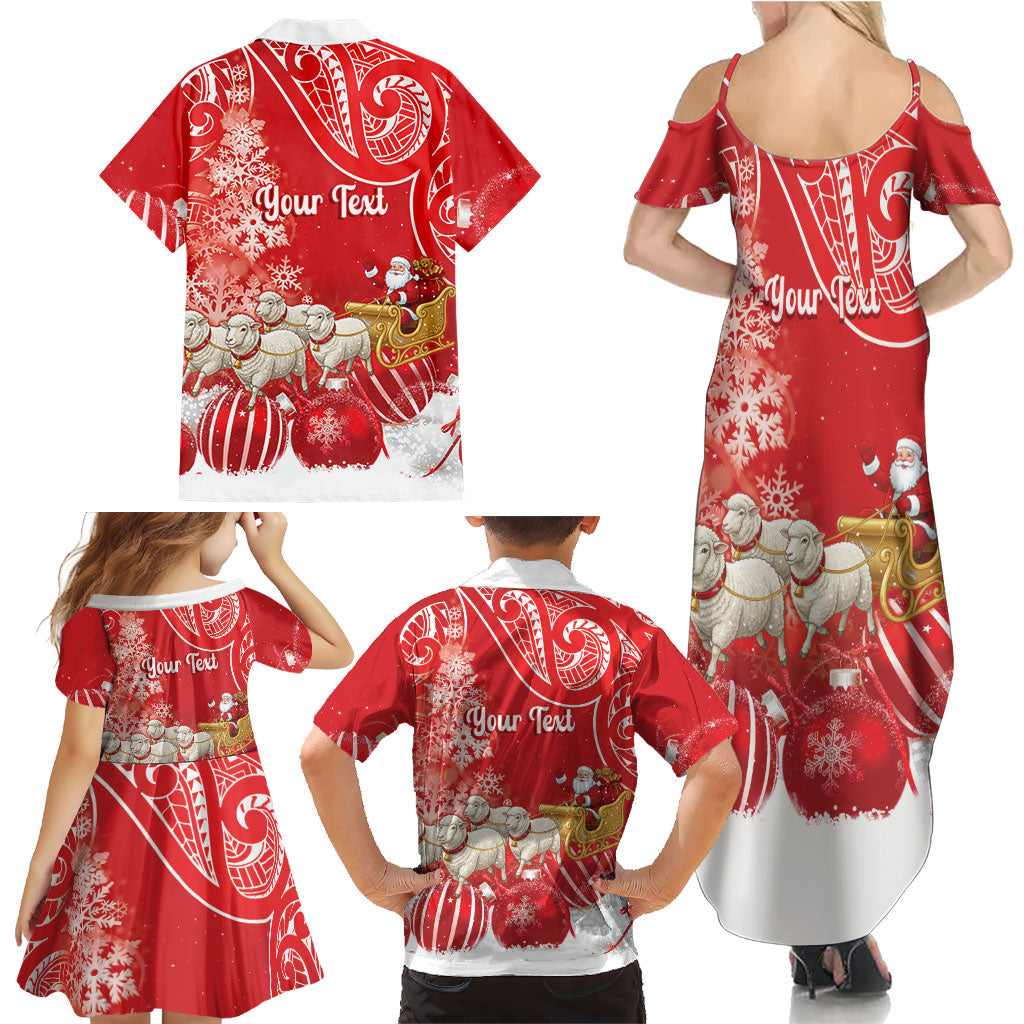 New Zealand Christmas In July Personalised Family Matching Summer Maxi Dress and Hawaiian Shirt Funny Santa Sheep Meri Kirihimete Red LT14 - Polynesian Pride