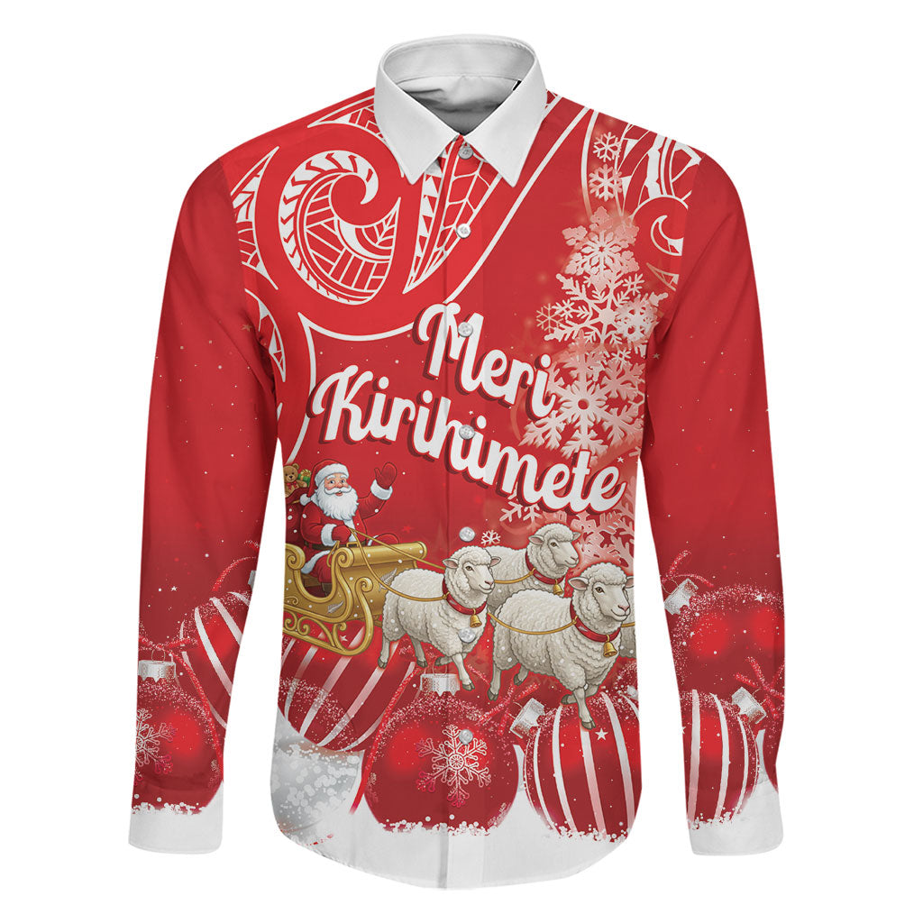 New Zealand Christmas In July Personalised Family Matching Summer Maxi Dress and Hawaiian Shirt Funny Santa Sheep Meri Kirihimete Red LT14 Dad's Shirt - Long Sleeve Red - Polynesian Pride