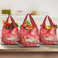 New Zealand Christmas In July Grocery Bag Funny Santa Sheep Meri Kirihimete Red LT14 3-pack One Size Red - Polynesian Pride