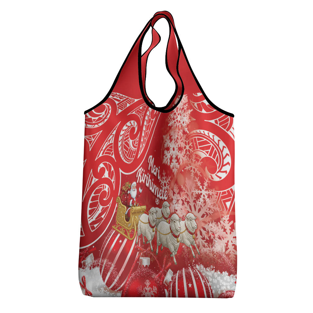 New Zealand Christmas In July Grocery Bag Funny Santa Sheep Meri Kirihimete Red LT14 - Polynesian Pride