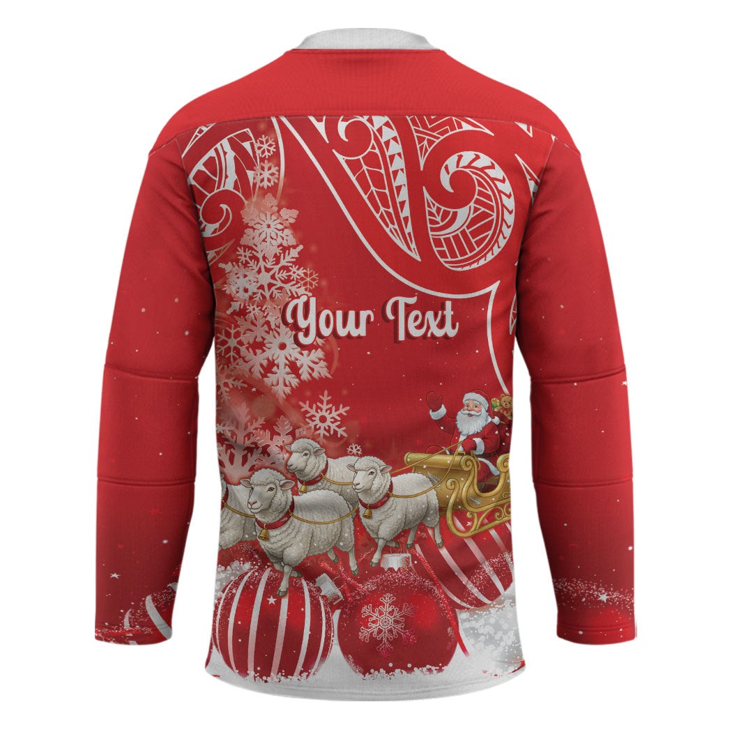 New Zealand Christmas In July Personalised Hockey Jersey Funny Santa Sheep Meri Kirihimete Red LT14 - Polynesian Pride