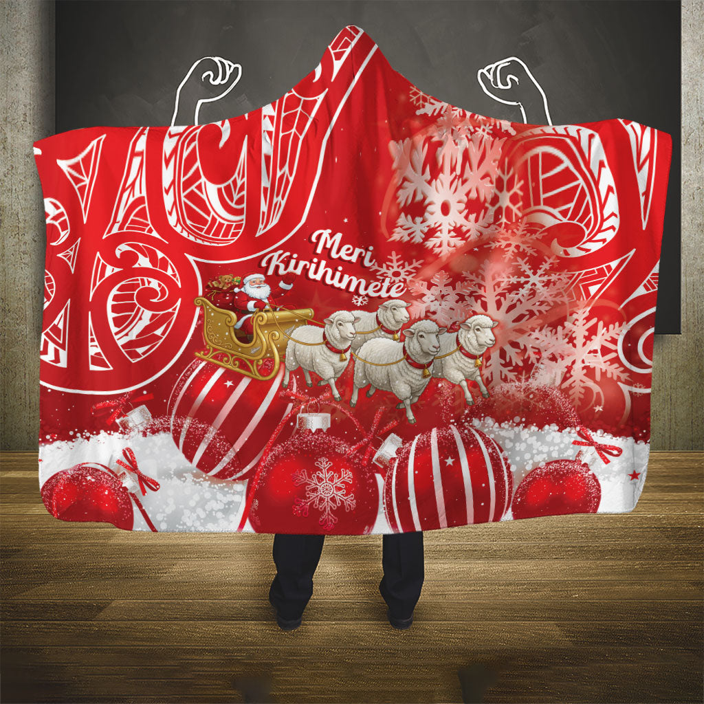 New Zealand Christmas In July Hooded Blanket Funny Santa Sheep Meri Kirihimete Red LT14 - Polynesian Pride