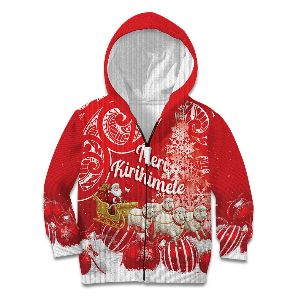 New Zealand Christmas In July Personalised Kid Hoodie Funny Santa Sheep Meri Kirihimete Red LT14 Zip Hoodie Red - Polynesian Pride