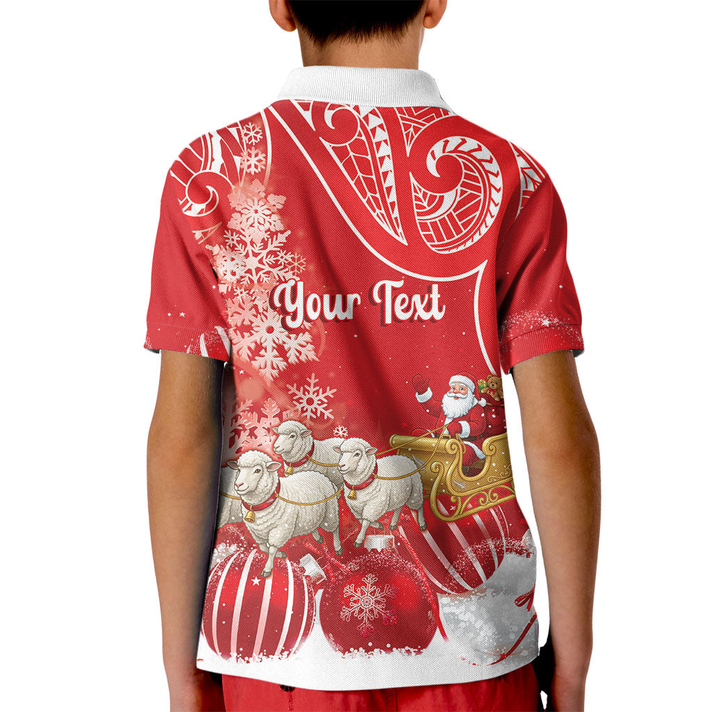 New Zealand Christmas In July Personalised Kid Polo Shirt Funny Santa Sheep Meri Kirihimete Red LT14 - Polynesian Pride