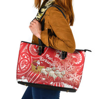New Zealand Christmas In July Leather Tote Bag Funny Santa Sheep Meri Kirihimete Red LT14 Red - Polynesian Pride