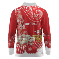 New Zealand Christmas In July Personalised Long Sleeve Polo Shirt Funny Santa Sheep Meri Kirihimete Red LT14 - Polynesian Pride