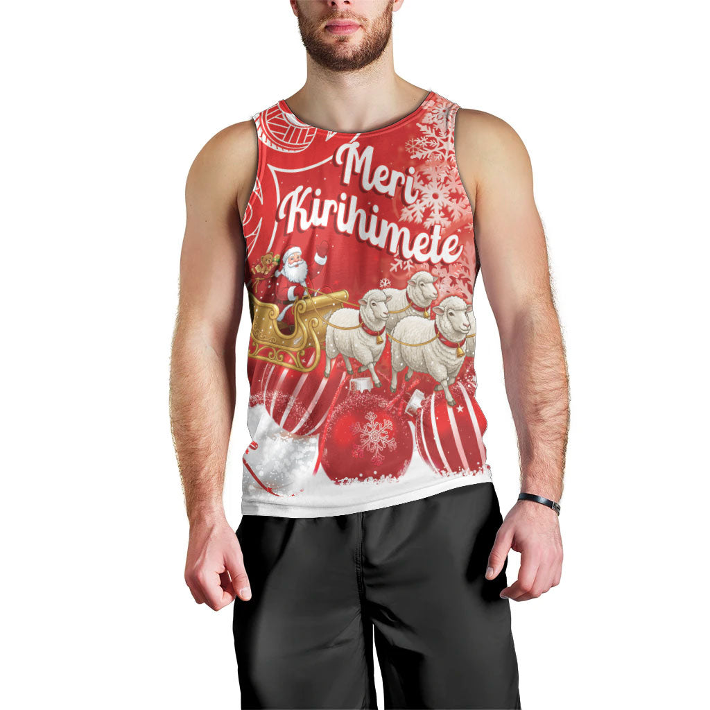 New Zealand Christmas In July Personalised Men Tank Top Funny Santa Sheep Meri Kirihimete Red LT14 - Polynesian Pride